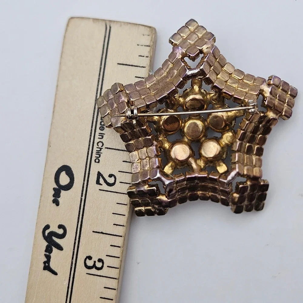 Vintage Aurora Borealis Rhinestone Star Brooch Gold Tone MCM Blue